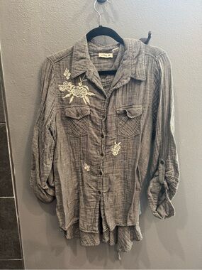 lola Charcoal Gray Textured Cotton Shirt